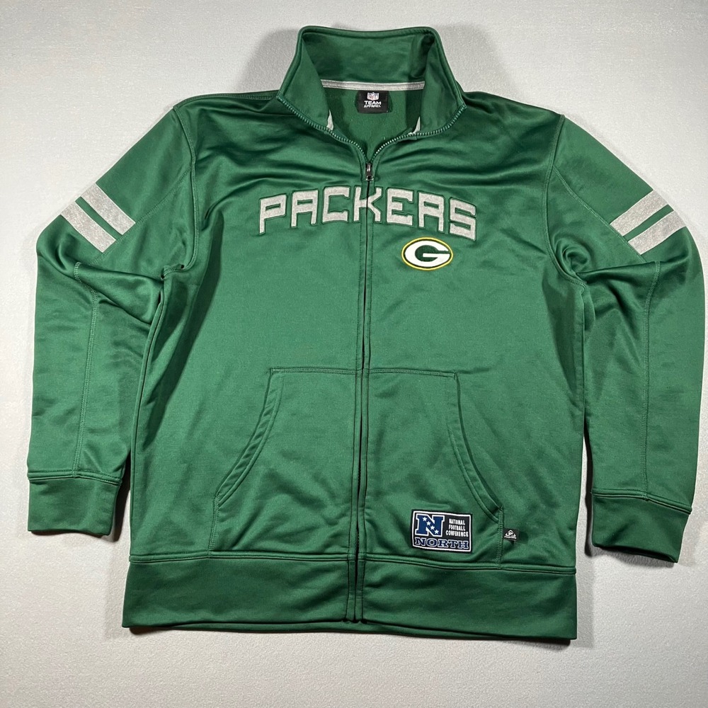 NFL Team Apparel Mens L Green Bay Packers Full Zip Track Jacket Green Embroidery